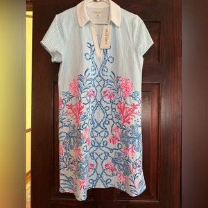 NWT Lilly Pulitzer L Cayo Costa Light Blue Polo Mini Dress Naut Today Navy New